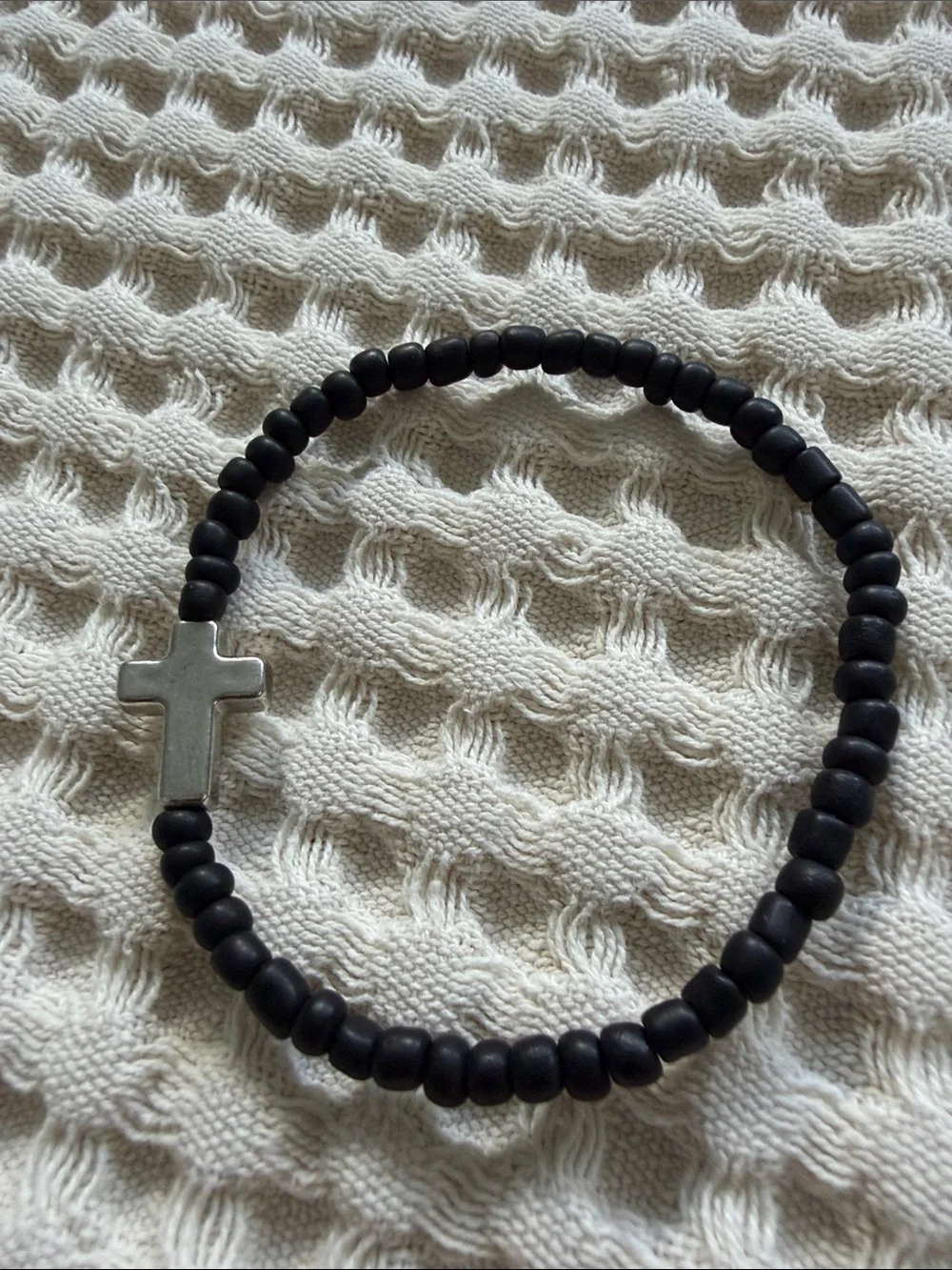 Men's Black Beaded Cross Stretch Bracelet